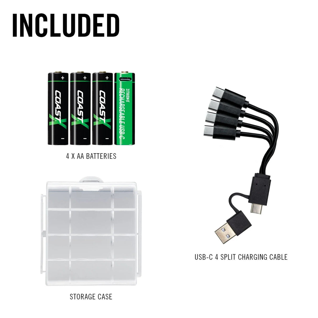 Coast AA 1.5 V, 2400 mAh USB-C Rechargeable Lithium-ion Protected Battery (4 Pack)