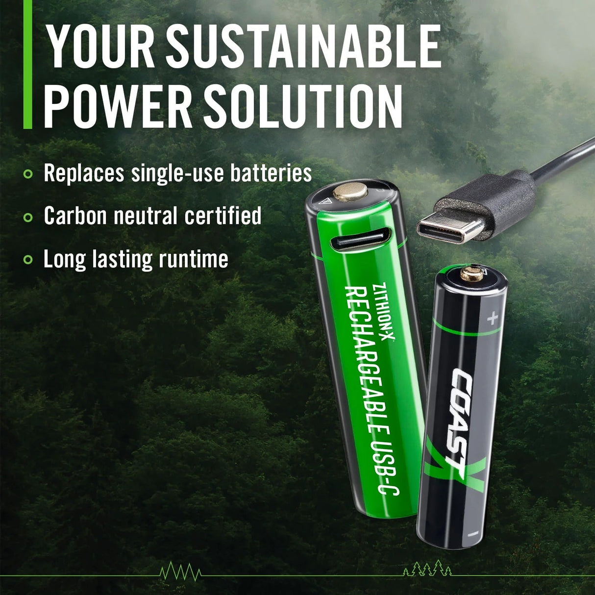 Coast AA 1.5 V, 2400 mAh USB-C Rechargeable Lithium-ion Protected Battery (4 Pack)