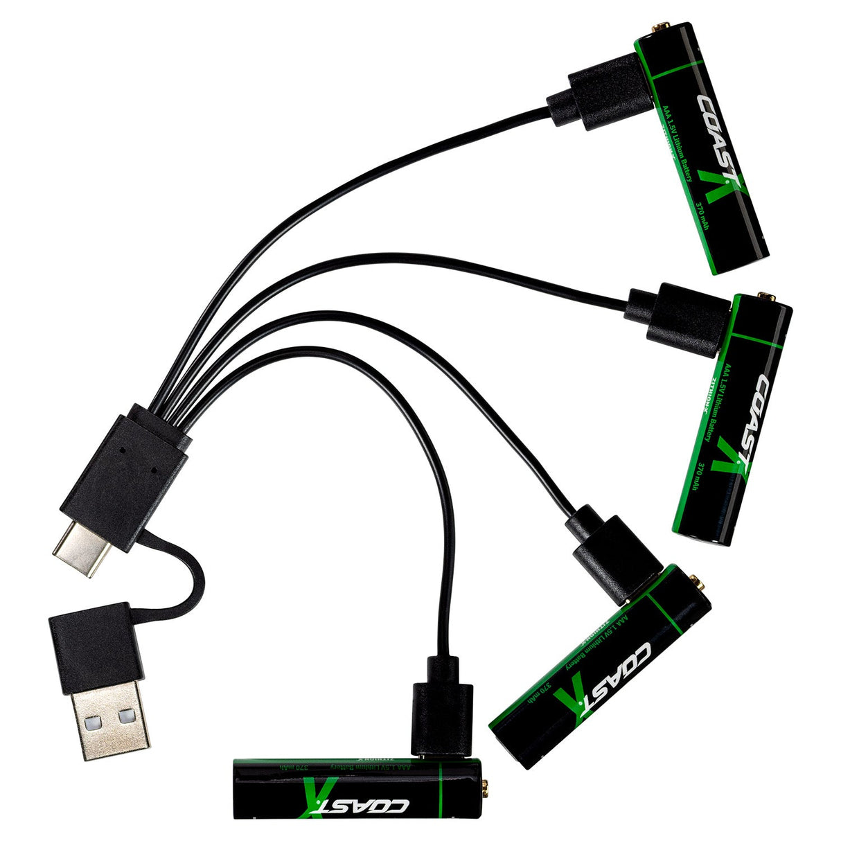 Coast AAA 1.5 V, 750 mAh USB-C Rechargeable Lithium-ion Protected Battery (4 Pack)