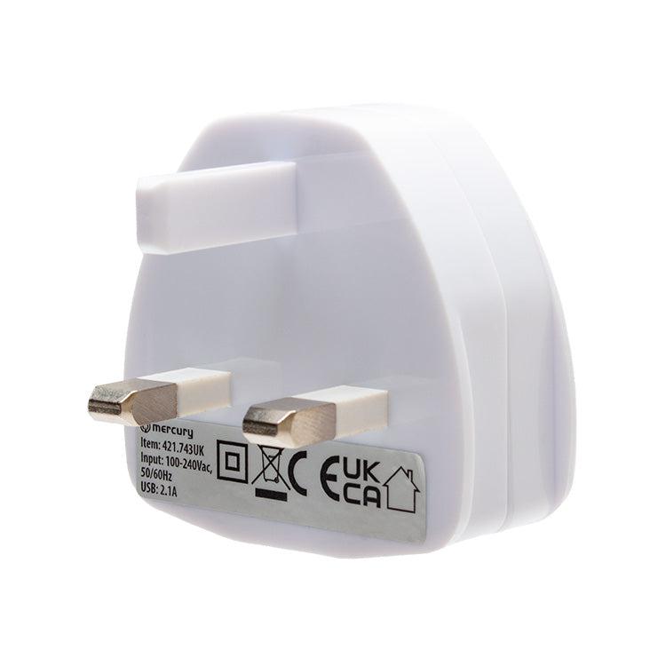 Compact Mains Charger (Single 2,100 mA USB-A Output Port