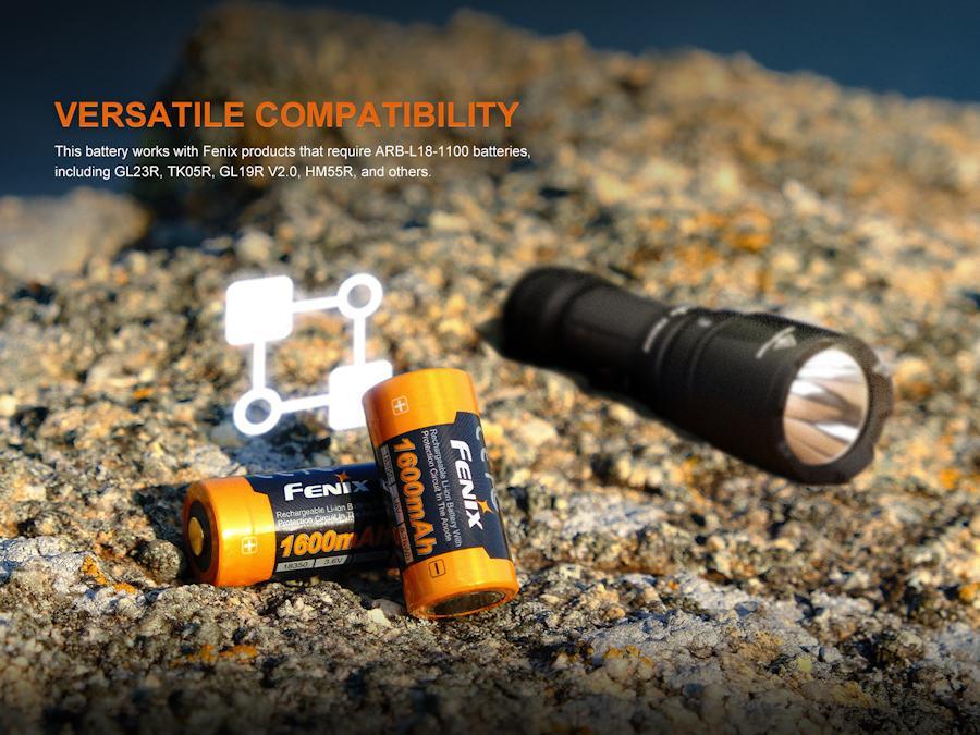 Fenix 18350 3.6 V, 1600 mAh Li-ion Protected Battery