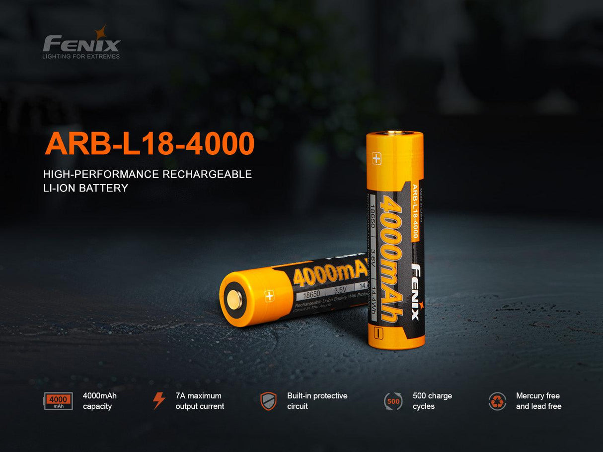 Fenix 18650 3.6 V, 4000 mAh Li-ion Protected Battery (ARB-L18-4000)