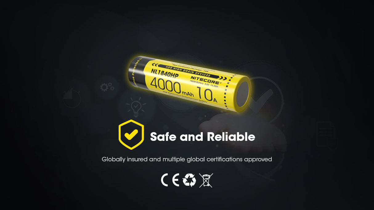 Nitecore 10 A High Discharge 18650 4000 mAh Lithium-ion Protected Battery (NL1840HP)