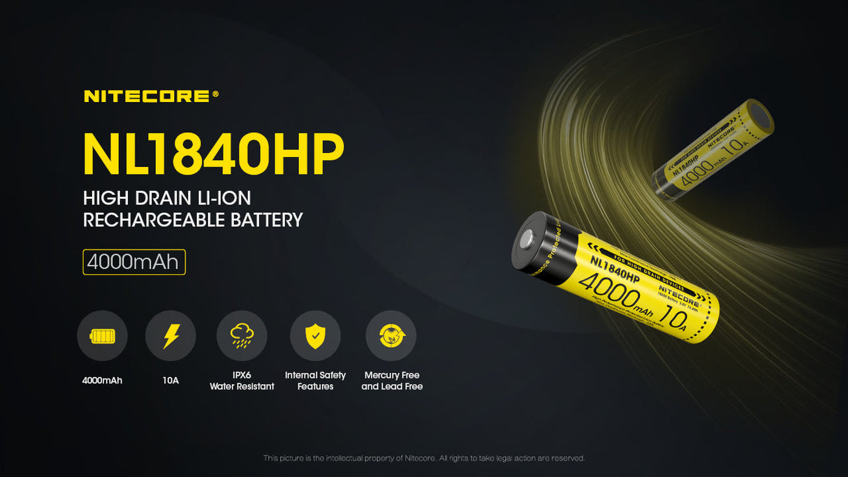 Nitecore 10 A High Discharge 18650 4000 mAh Lithium-ion Protected Battery (NL1840HP)