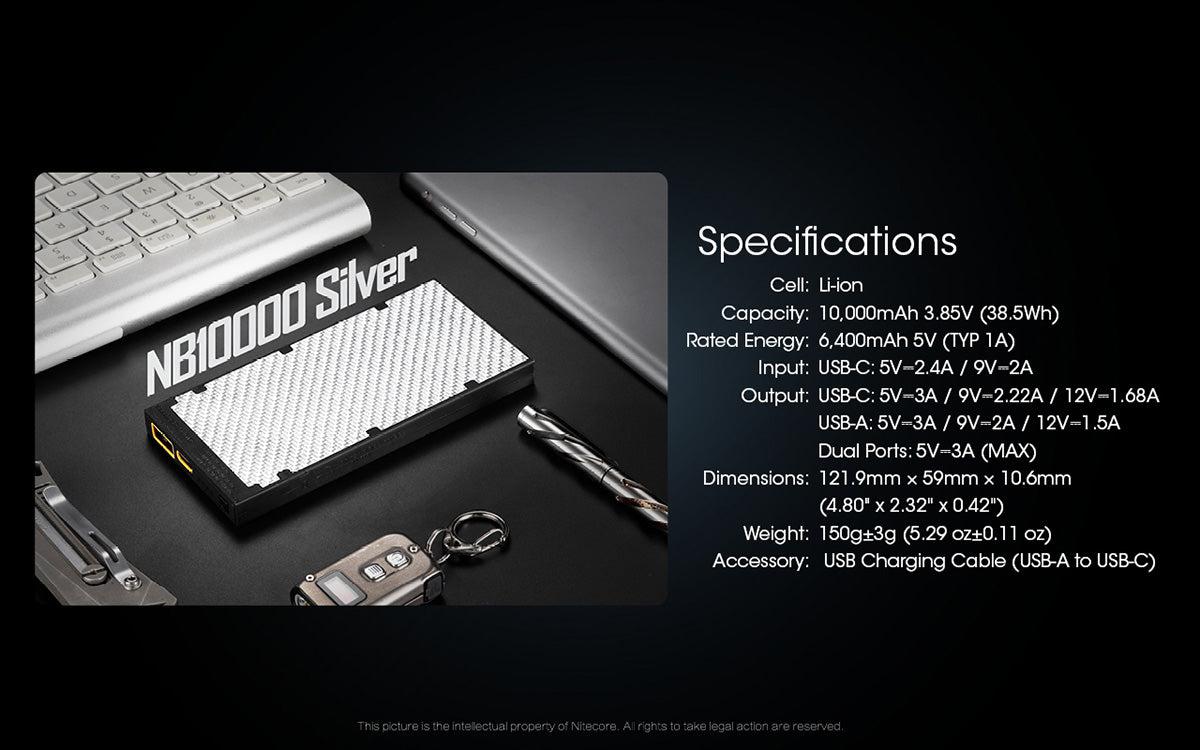 Nitecore NB10000 Silver USB-C 10000 mAh Power Bank