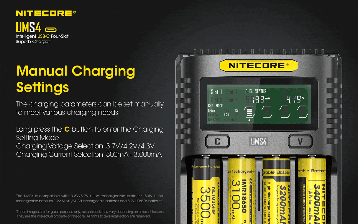 Nitecore UMS4 Four Bay USB-C Li-ion/NiMh Battery Charger