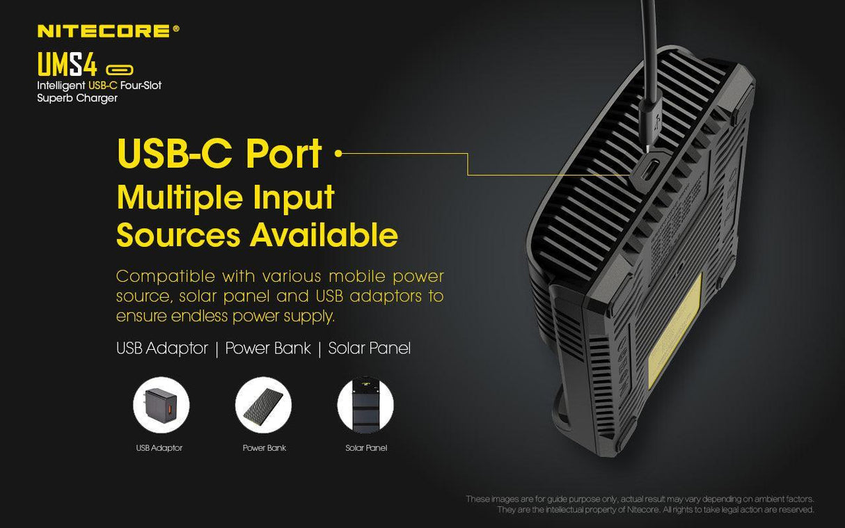 Nitecore UMS4 Four Bay USB-C Li-ion/NiMh Battery Charger