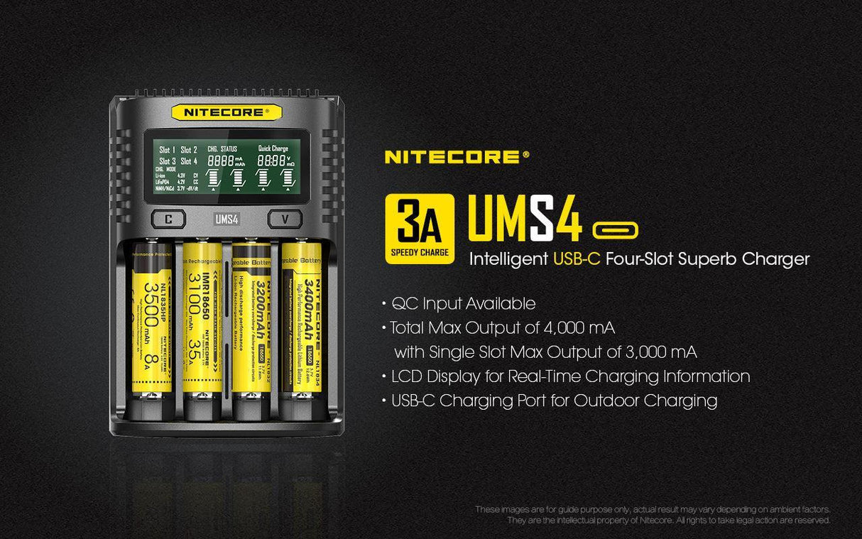 Nitecore UMS4 Four Bay USB-C Li-ion/NiMh Battery Charger