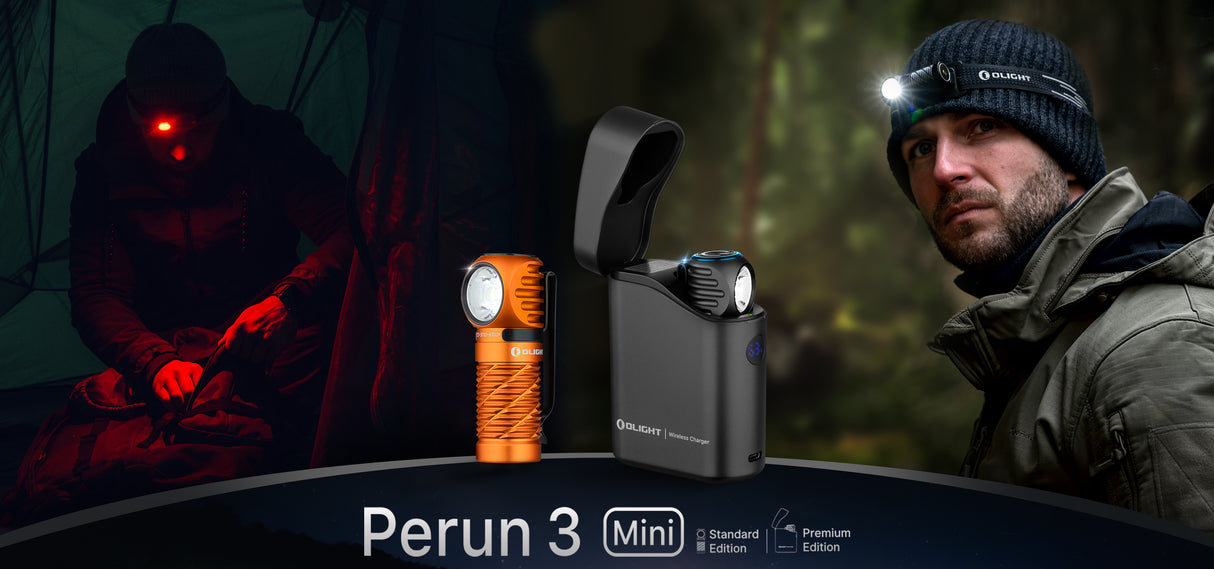 Olight Perun 3 Mini Premium Rechargeable Versatile LED Head Torch with Charging Case