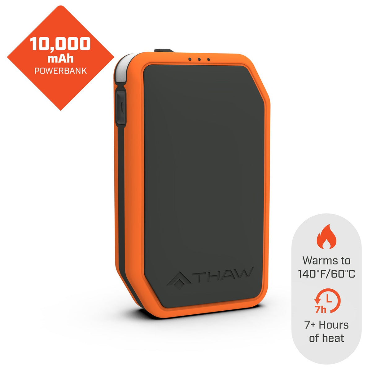 THAW 10K Rechargeable Hand Warmer with Integrated LED Light and Power Bank Function