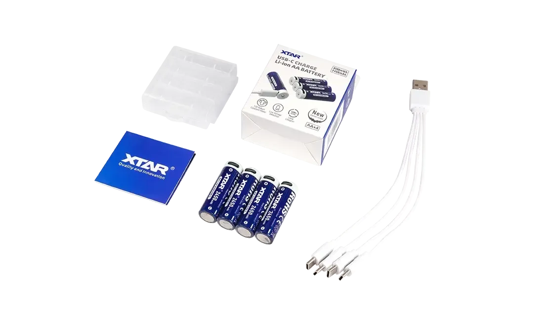 Xtar AA 1.5 V, 2450 mAh USB-C Rechargeable Lithium-ion Protected Battery (4 Pack)