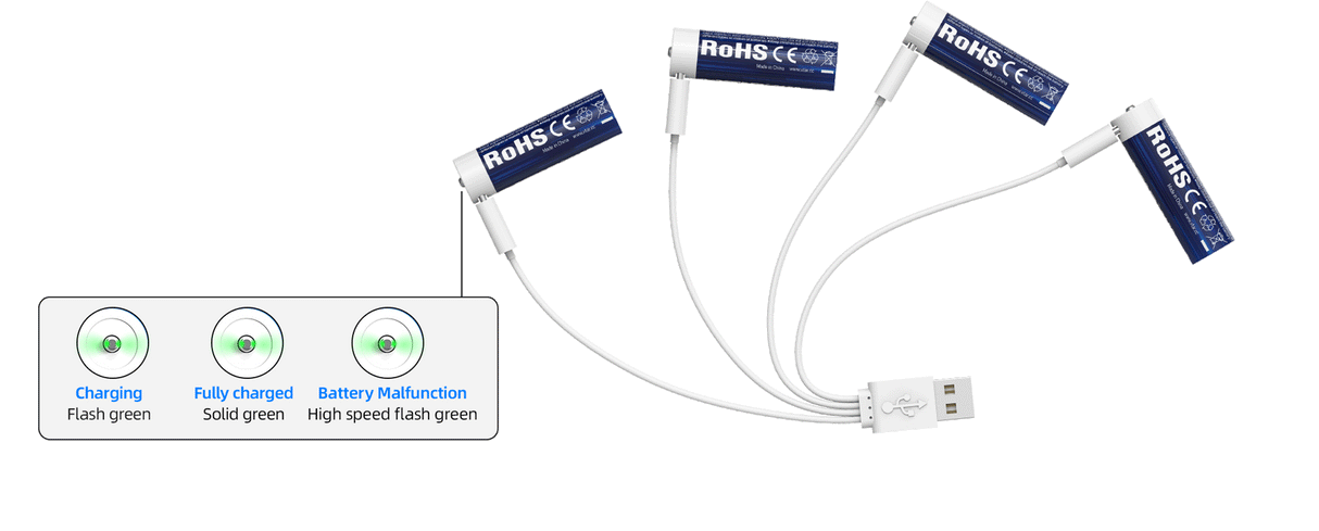 Xtar AA 1.5 V, 2450 mAh USB-C Rechargeable Lithium-ion Protected Battery (4 Pack)