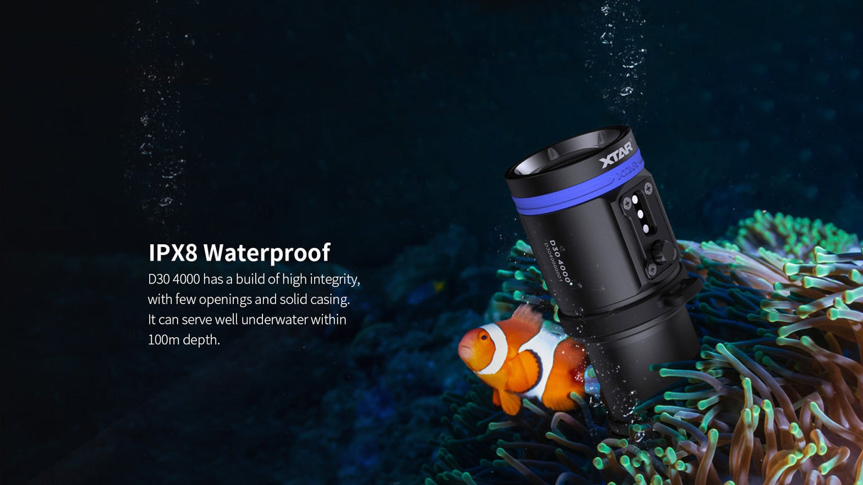 Xtar D30 4000 LED Diving Torch Kit (White/Red/Blue/UV)