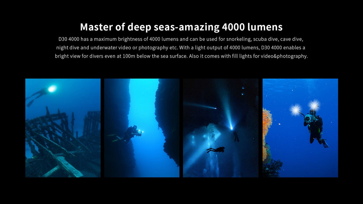 Xtar D30 4000 LED Diving Torch Kit (White/Red/Blue/UV)