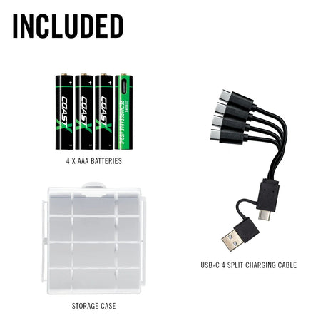 Coast AAA 1.5 V, 750 mAh USB-C Rechargeable Lithium-ion Protected Battery (4 Pack)