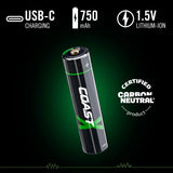 Coast AAA 1.5 V, 750 mAh USB-C Rechargeable Lithium-ion Protected Battery (4 Pack)