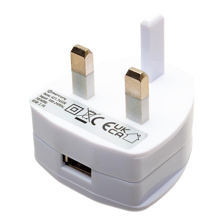 Compact USB-A Mains Charger (2.1 A Output)