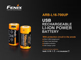 Fenix 16340 USB Rechargeable High Discharge 700 mAh Li-ion Protected Battery