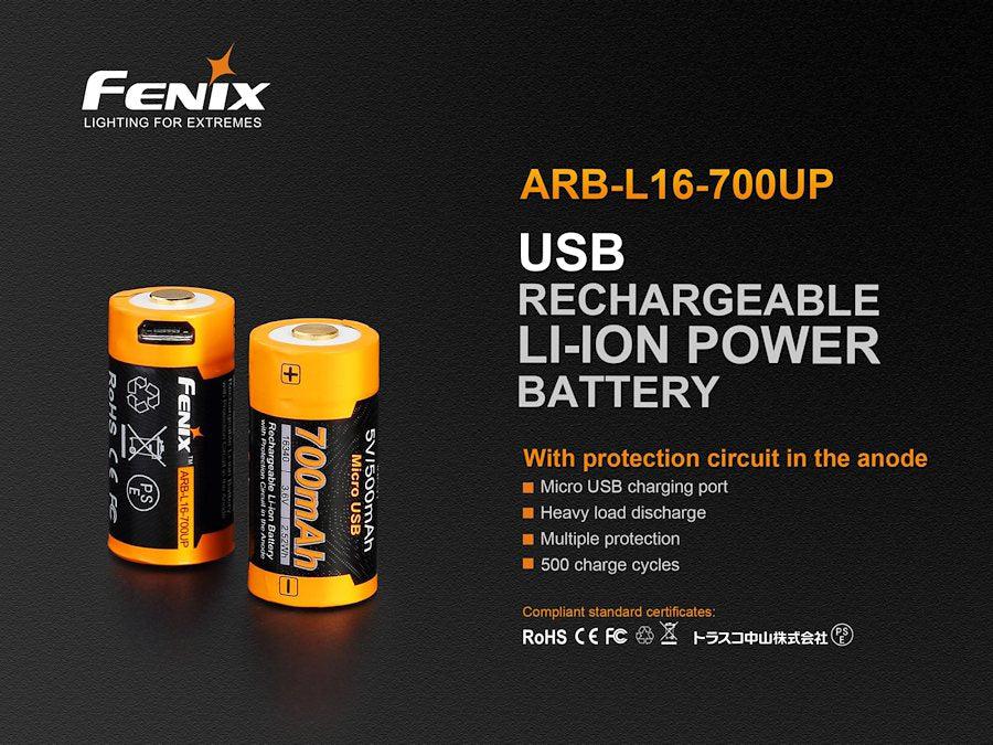 Fenix 16340 USB Rechargeable High Discharge 700 mAh Li-ion Protected Battery