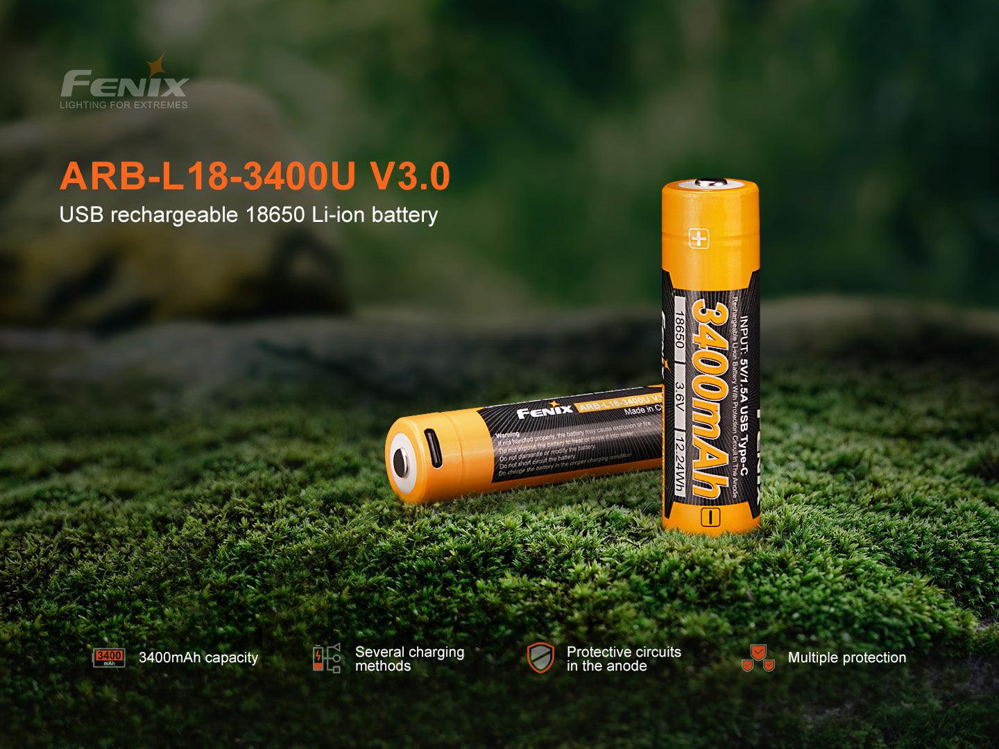 Fenix 18650 USB-C Rechargeable 3400 mAh Li-ion Protected Battery
