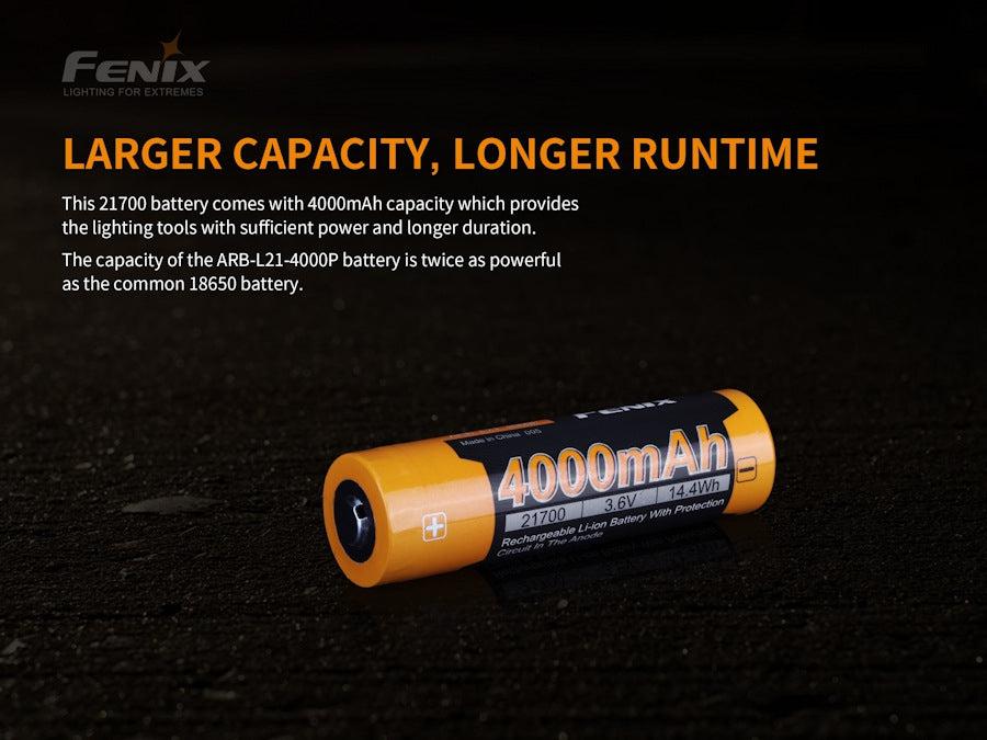 Fenix High Discharge 21700 4000 mAh Li-ion Protected Battery (ARB-L21-4000P)