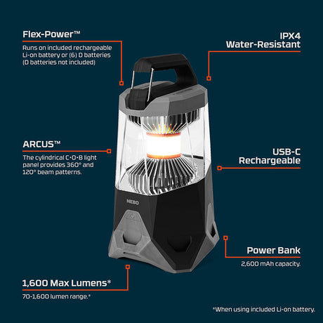 NEBO Galileo 1600 Flex Rechargeable LED Lantern