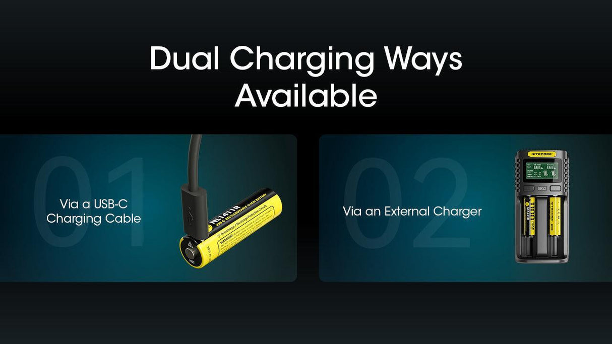 Nitecore 14500 USB-C Rechargeable 3.6 V, 1100 mAh Li-ion Protected Battery for MT1A Pro (NL1411R)