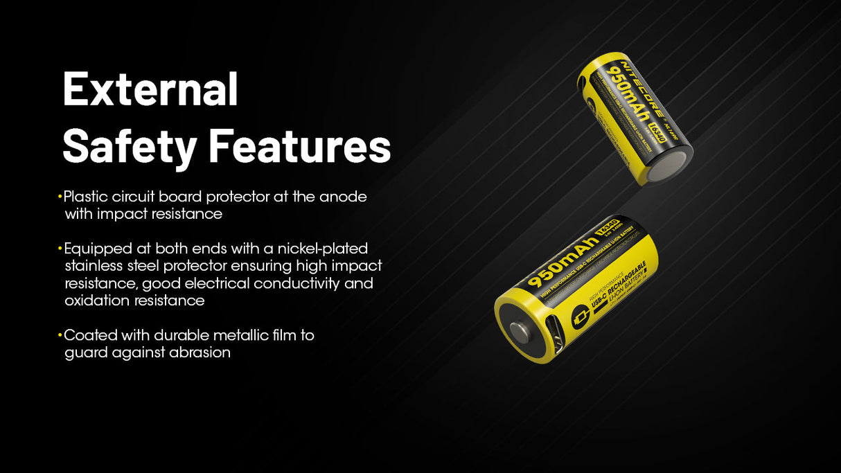 Nitecore 16340 USB-C Rechargeable 950 mAh Li-ion Protected Battery (NL169R)