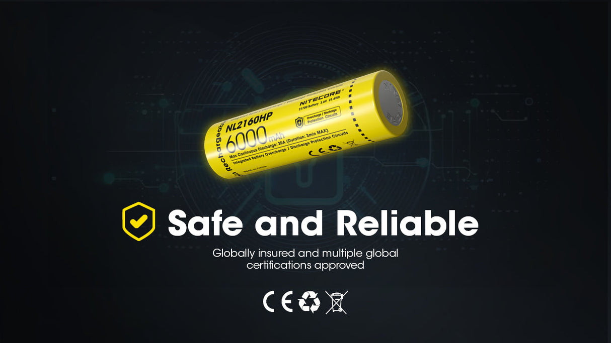 Nitecore 21700 3.6 V, 6000 mAh 20 A High Discharge Lithium-ion Protected Battery (NL2160HP)