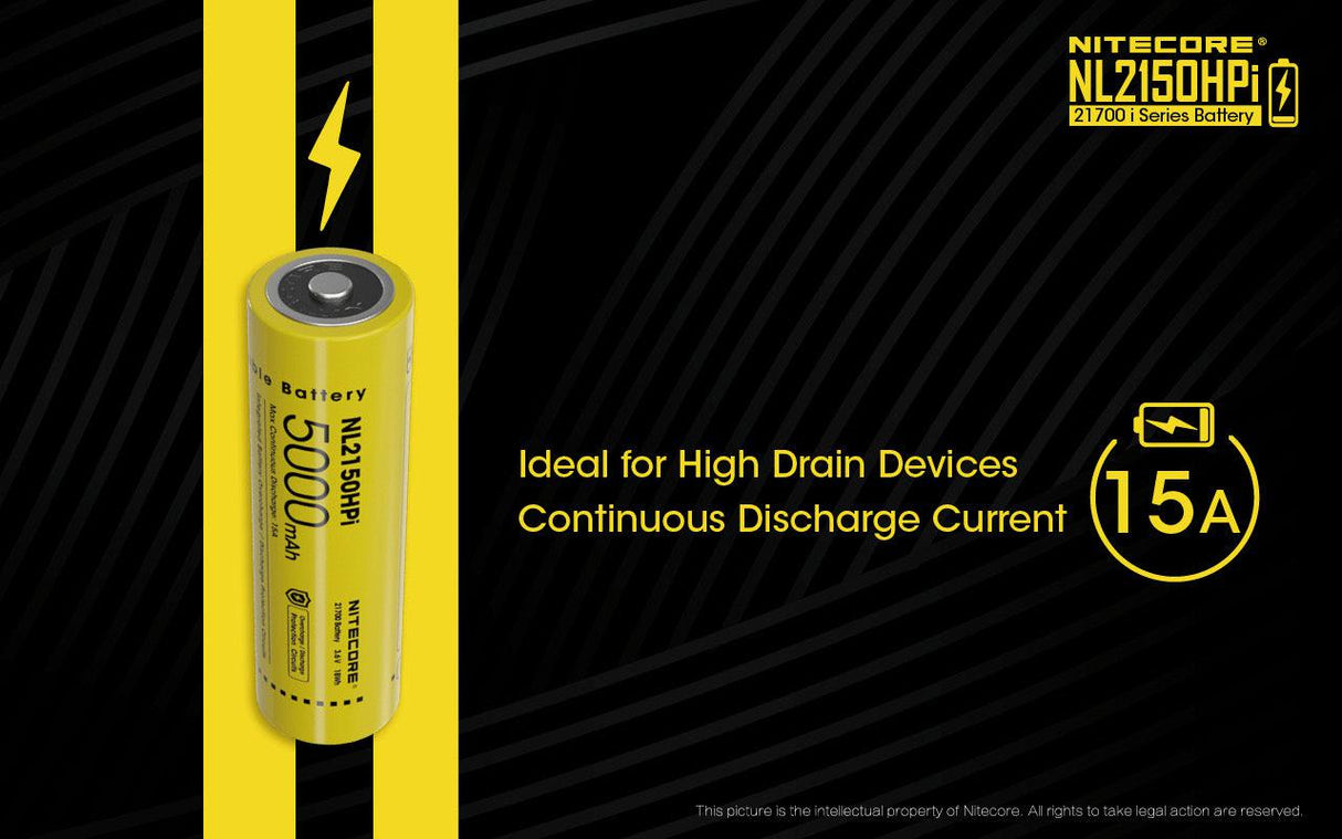 Nitecore 21700 5000 mAh 15 A High Discharge Lithium-ion Protected Battery (NL2150HPi)