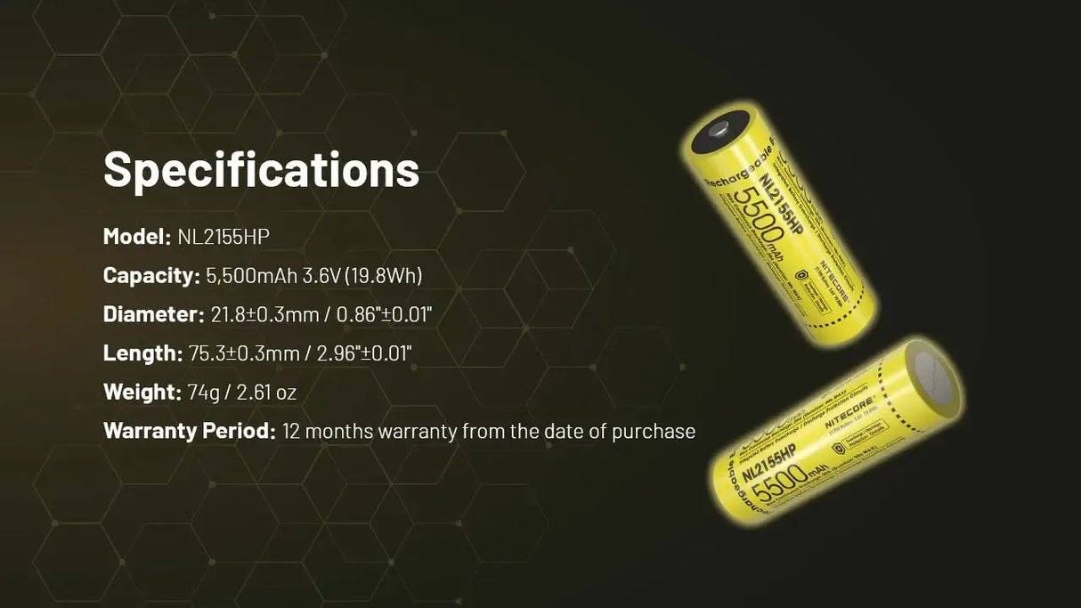 Nitecore 21700 5500 mAh 20 A High Discharge Lithium-ion Protected Battery (NL2155HP)