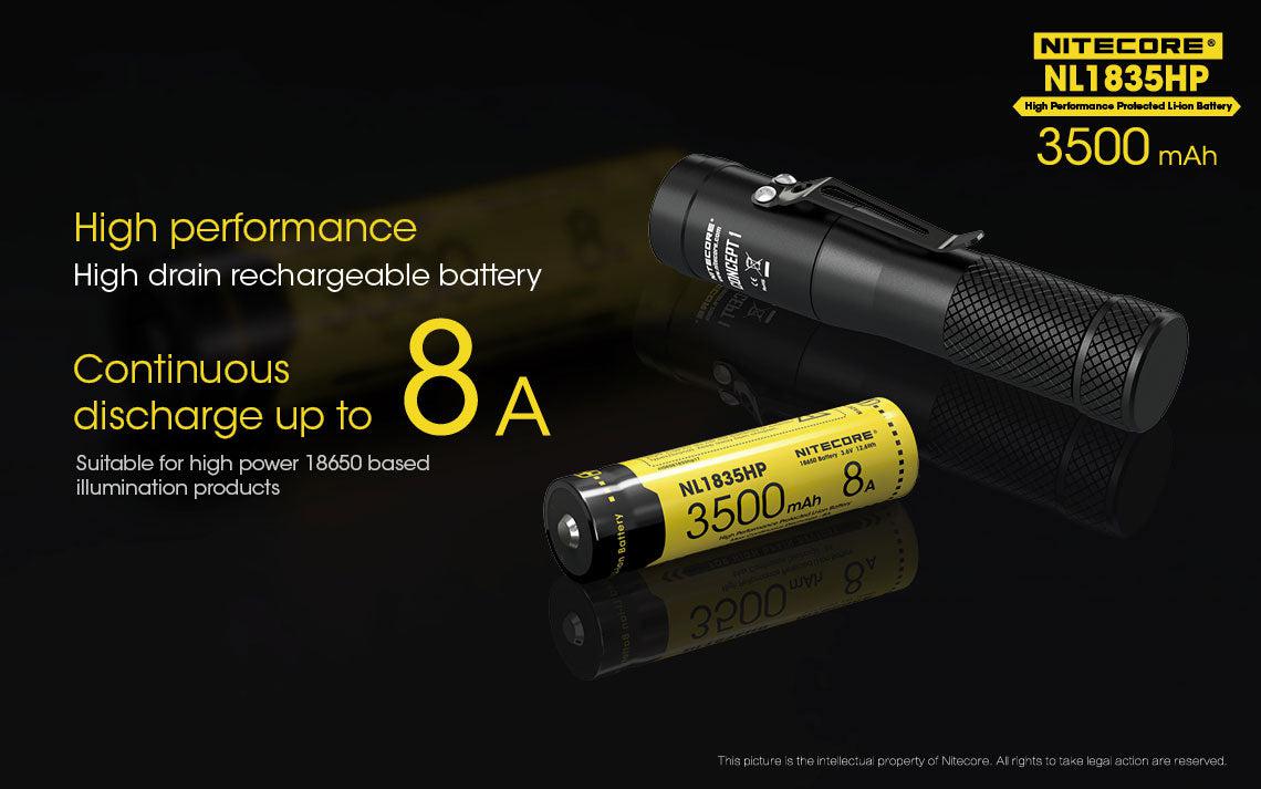 Nitecore 8 A High Discharge 18650 3500 mAh Lithium-ion Protected Battery (NL1835HP)
