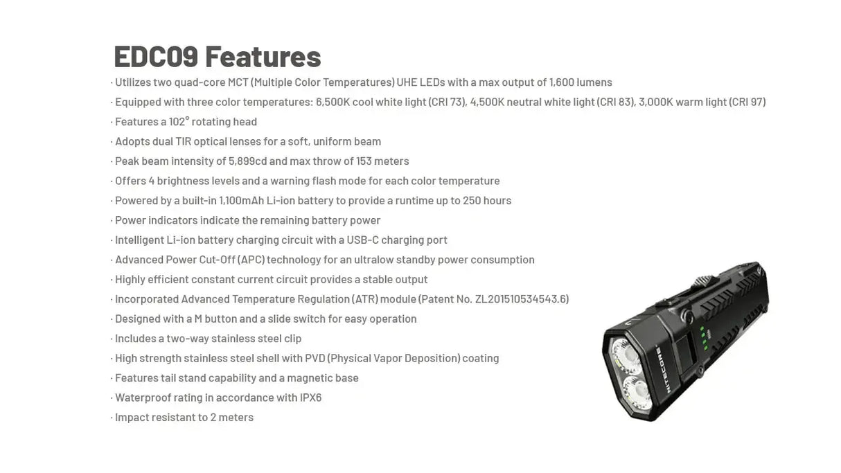 Nitecore EDC09 MCT Rechargeable LED Angle Torch