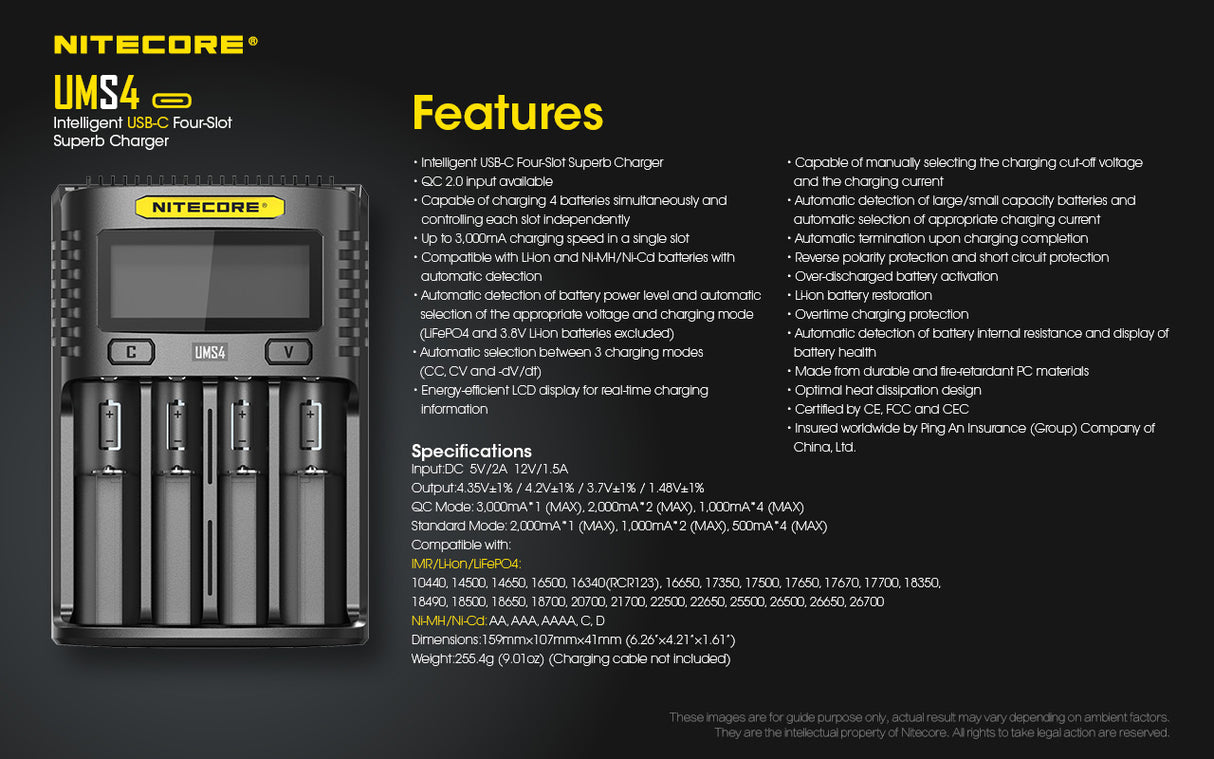 Nitecore UMS4 Four Bay USB-C Li-ion/NiMh Battery Charger