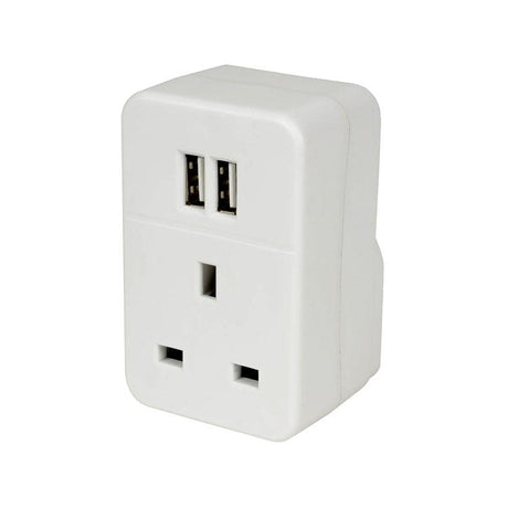 Plug Through Mains Adaptor With Dual USB Ports (2 x 1200 mA Output)